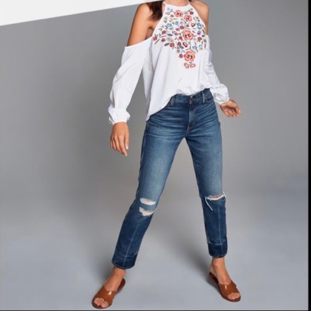 Abercrombie & Fitch Cold Shoulder Embroidered Top